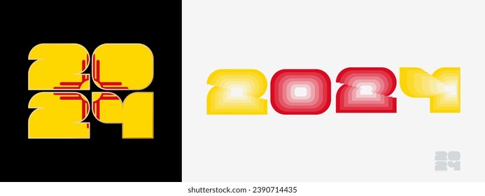 Año 2024 con bandera de Nuevo México y en paladar de colores de la bandera de Nuevo México. Feliz Año Nuevo 2024 con dos estilos diferentes. Diseño de Año Nuevo para calendario, afiches, tarjetas de felicitación o elecciones.