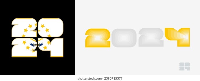 Year 2024 with flag of Rhode Island and in color palate of Rhode Island flag. Happy New Year 2024 in two different style. New Year design for Calendar, Posters, Greeting Cards or Election.