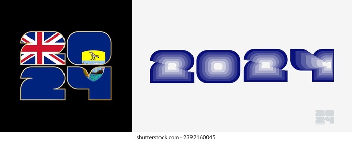 Year 2024 with flag of Saint Helena and in color palate of Saint Helena flag. Happy New Year 2024 in two different style. New Year design for Calendar, Posters, Greeting Cards or Election.