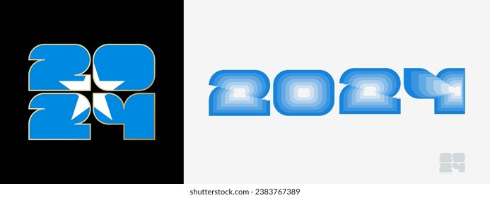 Year 2024 with flag of Somalia and in color palate of Somalia flag. Happy New Year 2024 in two different style. New Year design for Calendar, Posters, Greeting Cards or Election.