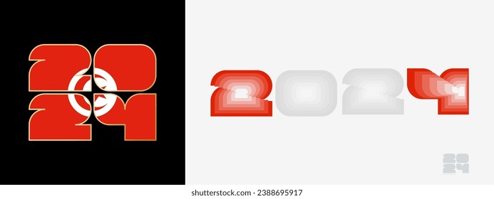 Year 2024 with flag of Tunisia and in color palate of Tunisia flag. Happy New Year 2024 in two different style. New Year design for Calendar, Posters, Greeting Cards or Election.