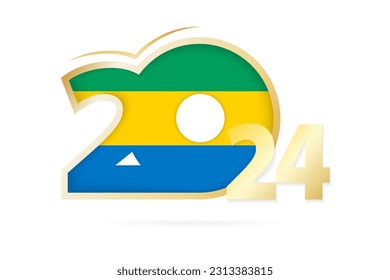 Year 2024 with Gabon Flag pattern. Vector Illustration.
