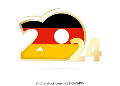 Jahr 2024 mit deutschem Flaggenmuster. Vektorgrafik.