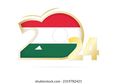 Year 2024 with Hungary Flag pattern. Vector Illustration.