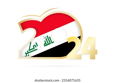 Año 2024 con patrón de bandera de Iraq. Ilustración vectorial.