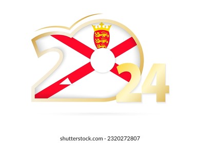 Year 2024 with Jersey Flag pattern. Vector Illustration.