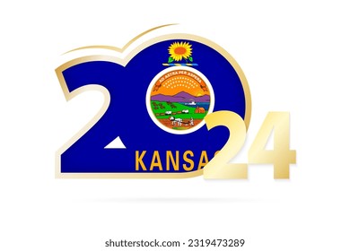 Year 2024 with Kansas Flag pattern. Vector Illustration.