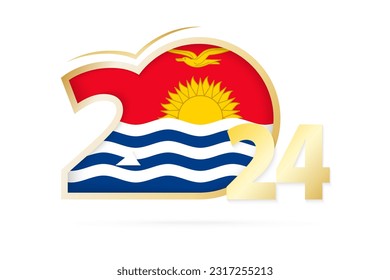 Year 2024 with Kiribati Flag pattern. Vector Illustration.