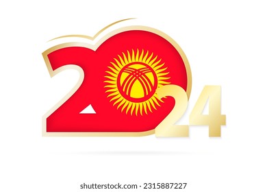 Year 2024 with Kyrgyzstan Flag pattern. Vector Illustration.