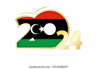 Year 2024 with Libya Flag pattern. Vector Illustration.