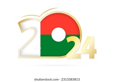 Year 2024 with Madagascar Flag pattern. Vector Illustration.