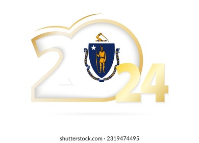 Jahr 2024 mit Massachusetts Flag Muster. Vektorgrafik.