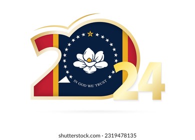 Year 2024 with Mississippi Flag pattern. Vector Illustration.