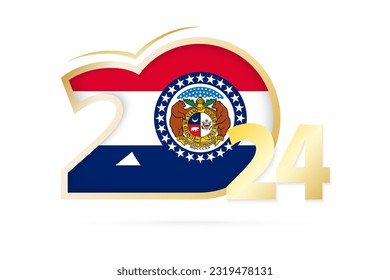 Year 2024 with Missouri Flag pattern. Vector Illustration.