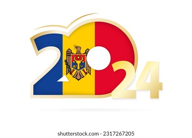 Year 2024 with Moldova Flag pattern. Vector Illustration.