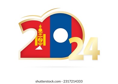 Year 2024 with Mongolia Flag pattern. Vector Illustration.