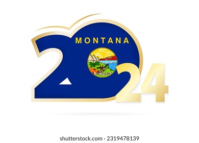 Jahr 2024 mit Montana Flag Muster. Vektorgrafik.