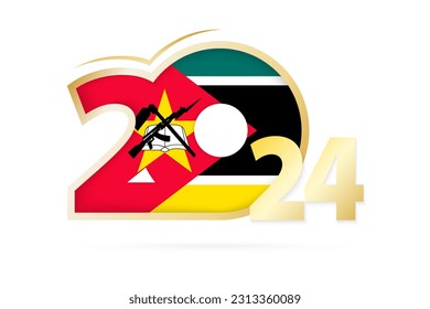 Year 2024 with Mozambique Flag pattern. Vector Illustration.