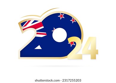 Year 2024 with New Zealand Flag pattern. Vector Illustration.