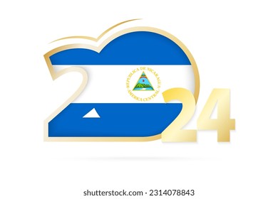 Year 2024 with Nicaragua Flag pattern. Vector Illustration.