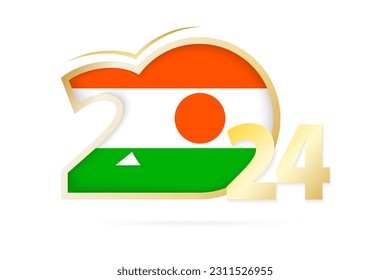 Year 2024 with Niger Flag pattern. Vector Illustration.