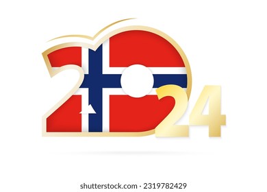 Year 2024 with Norway Flag pattern. Vector Illustration.