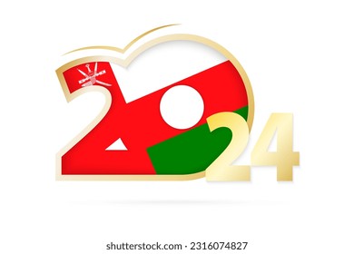 Year 2024 with Oman Flag pattern. Vector Illustration.