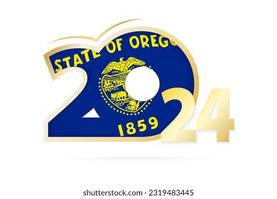 Year 2024 with Oregon Flag pattern. Vector Illustration.
