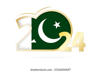 Year 2024 with Pakistan Flag pattern. Vector Illustration.