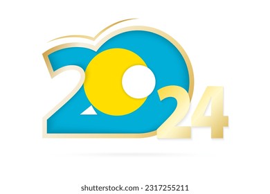Year 2024 with Palau Flag pattern. Vector Illustration.