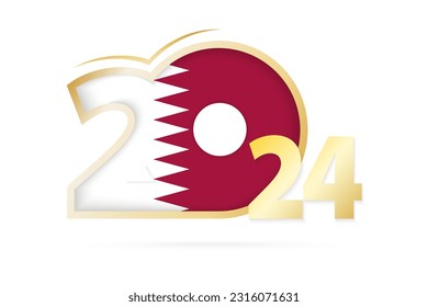 Año 2024 con patrón de bandera de Qatar. Ilustración vectorial.