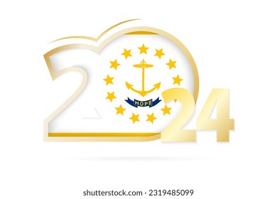 Year 2024 with Rhode Island Flag pattern. Vector Illustration.