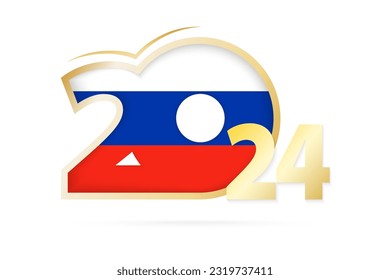 Year 2024 with Russia Flag pattern. Vector Illustration.