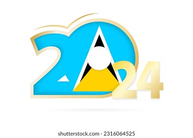 Year 2024 with Saint Lucia Flag pattern. Vector Illustration.