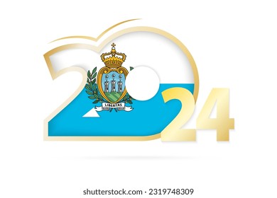 Year 2024 with San Marino Flag pattern. Vector Illustration.