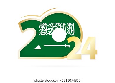 Year 2024 with Saudi Arabia Flag pattern. Vector Illustration.