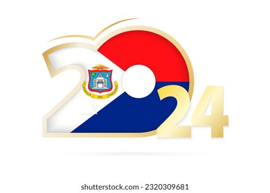 Year 2024 with Sint Maarten Flag pattern. Vector Illustration.