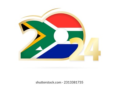 Year 2024 with South Africa Flag pattern. Vector Illustration.
