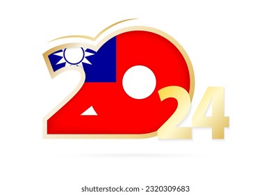 Year 2024 with Taiwan Flag pattern. Vector Illustration.
