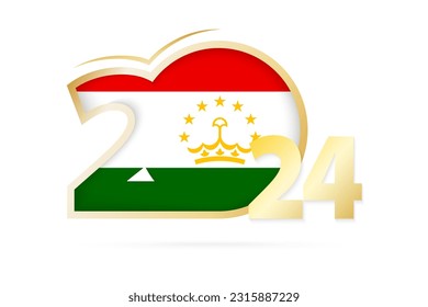 Year 2024 with Tajikistan Flag pattern. Vector Illustration.