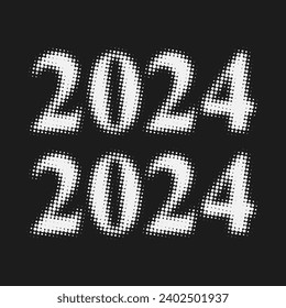 Plantilla de impresión artística de diseño de semitono de punto de texto de año 2024