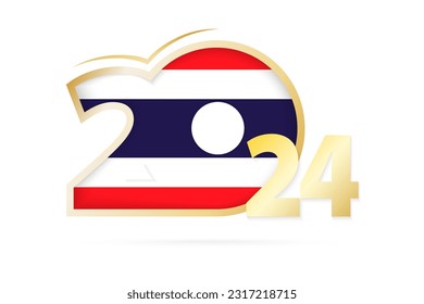 Año 2024 con el patrón de bandera de Tailandia. Ilustración vectorial.