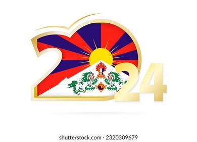 Year 2024 with Tibet Flag pattern. Vector Illustration.