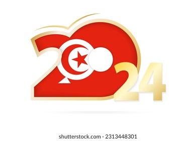 Year 2024 with Tunisia Flag pattern. Vector Illustration.