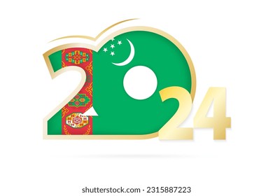 Year 2024 with Turkmenistan Flag pattern. Vector Illustration.