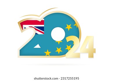 Jahr 2024 mit Tuvalu Flag Muster. Vektorgrafik.