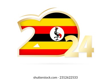 Year 2024 with Uganda Flag pattern. Vector Illustration.