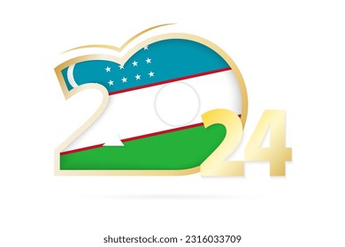 Year 2024 with Uzbekistan Flag pattern. Vector Illustration.