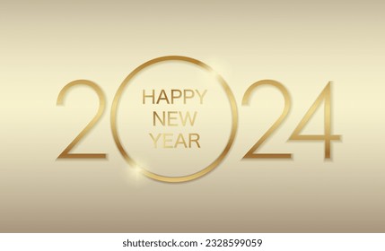 The Year 2024 Vector Title Illustration With Champagne Gold Background.