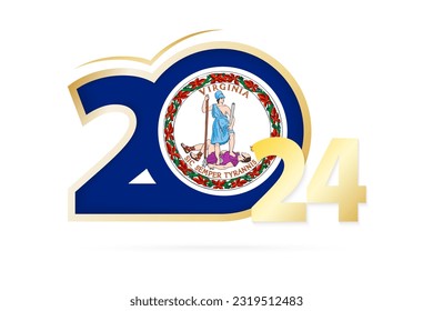 Year 2024 with Virginia Flag pattern. Vector Illustration.